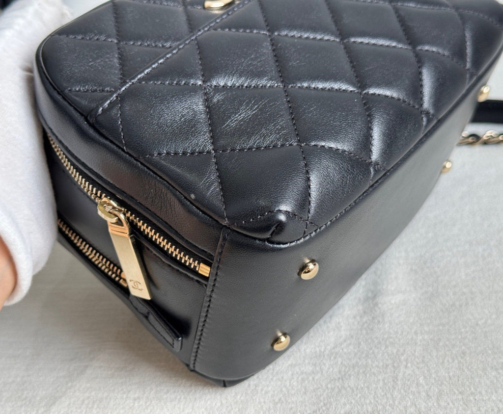 Chanel Camera Case PM Chain Top Handle Crossbody Black Gold Women Classic