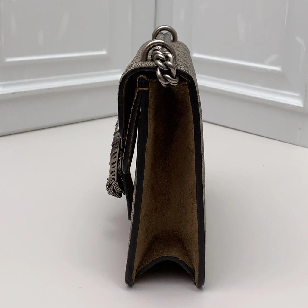 Gucci Dionysus Canvas Suede Chain Shoulder Crossbody Brown Silver Women Classic