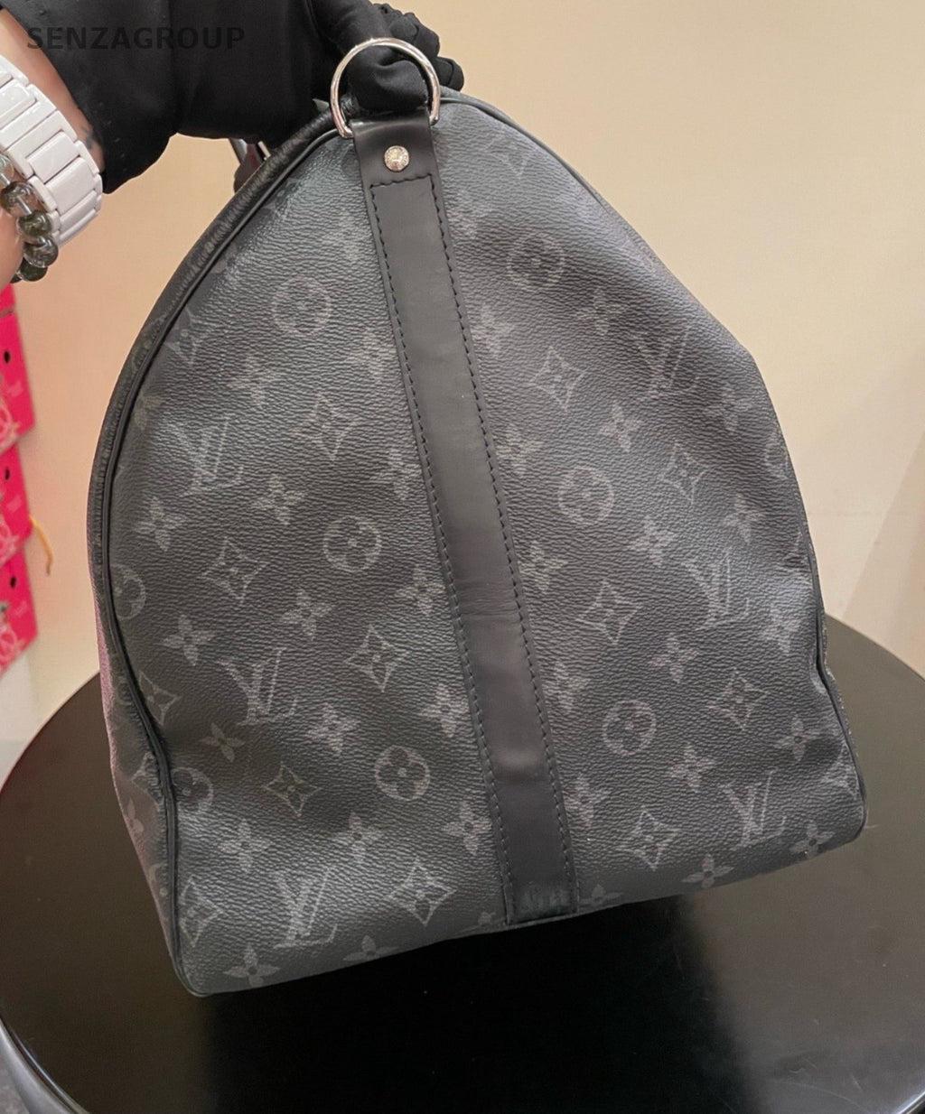 Louis Vuitton Keepall55 Monogram Handbag Crossbody Black Unisex Adults