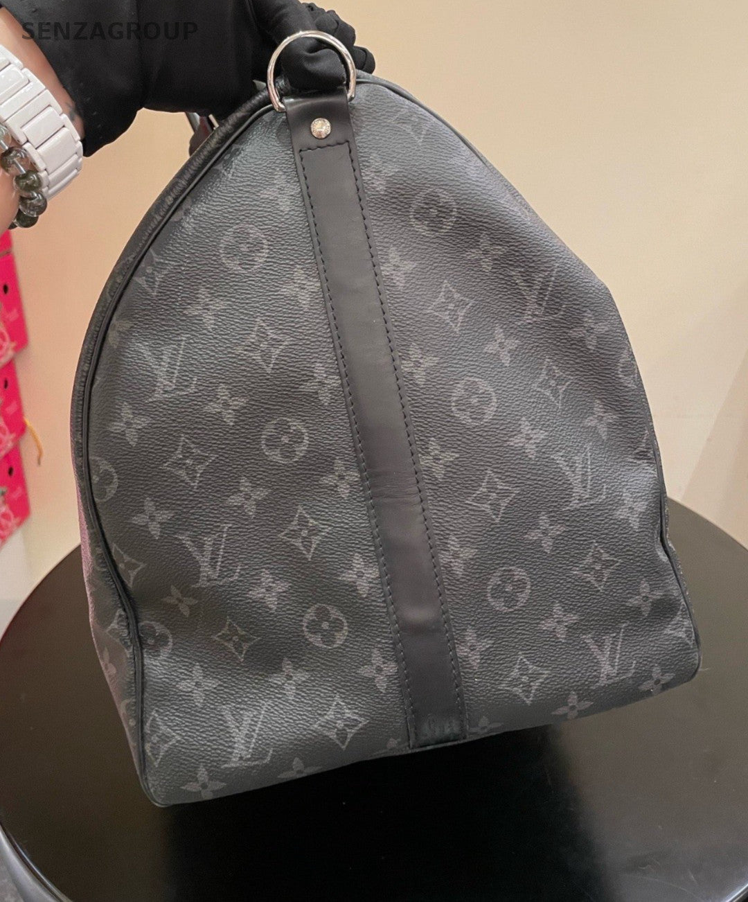 Louis Vuitton Keepall55 Monogram Handbag Crossbody Black Unisex Adults