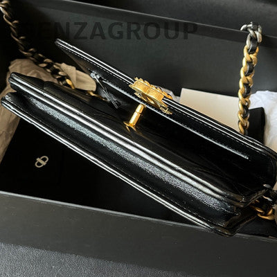 Chanel Black Gold 19 Bag WOC Chain Shoulder Crossbody Bag Quilted