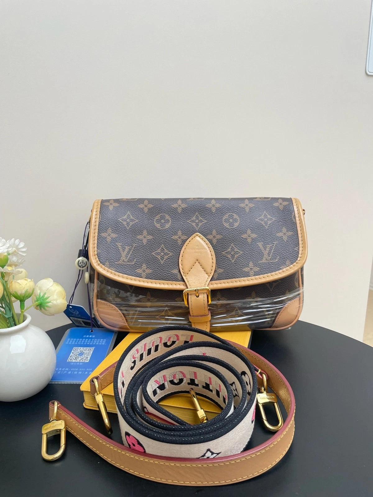 Louis Vuitton Canvas Black Strap Baguette Shoulder Bag For Women