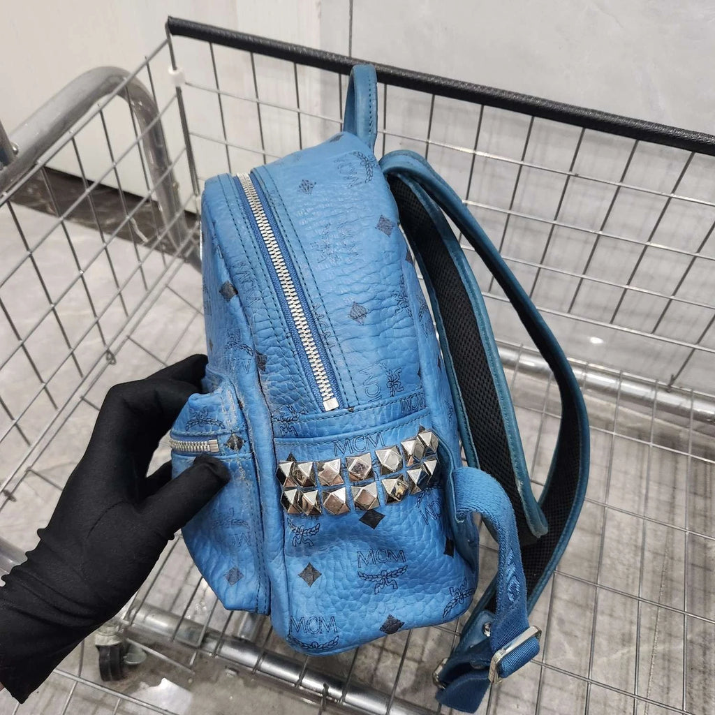MCM Blue Monogram Rivet Small Backpack For Women