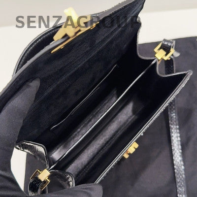 YSL Saint Laurent Cassandra Mini Black Gold Snakeskin Shoulder Bag