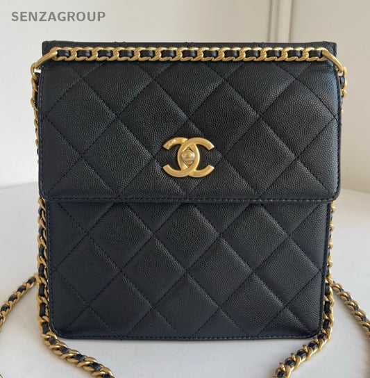 Chanel 23A Diamond Calfskin Chain Backpack Black Gold Women Classic Fashion