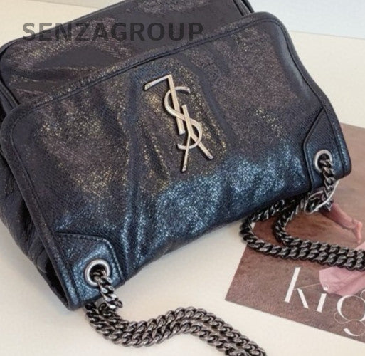 Saint Laurent Niki PM Calfskin Chain Shoulder Bag Black Silver Women Classic
