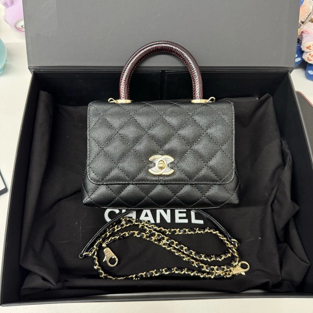 New CHANEL Coco Handle Mini Leather Top Handle Bag For Women