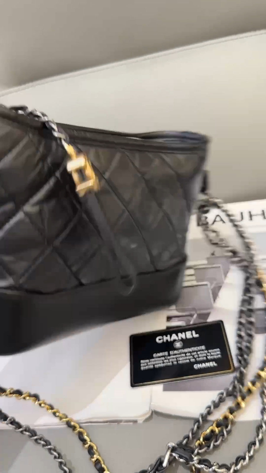 CHANEL Gabrielle PM Diamond Pattern Chain Shoulder bag Black Silver Women