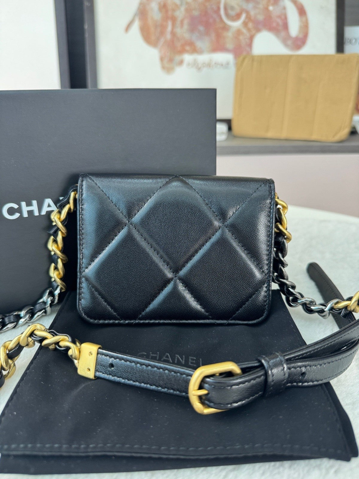 CHANEL CC Woc mini Chain Shoulder bag Black Gold Women Chip Version