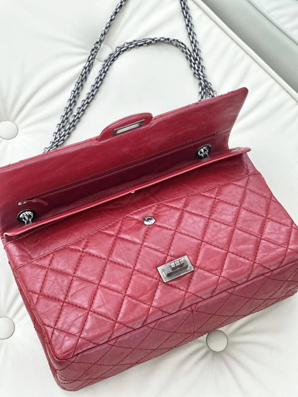 Chanel Calfskin MM Chain Shoulder Crossbody Bag Red Women Classic S