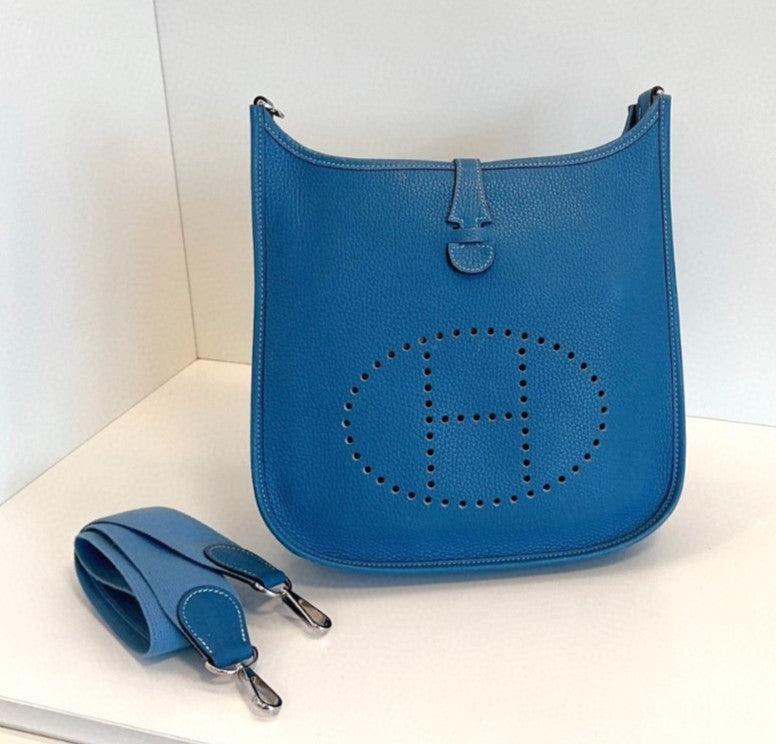 Hermes Evelyne29 Shoulder Bag Crossbody Blue Silver Used Women Classic