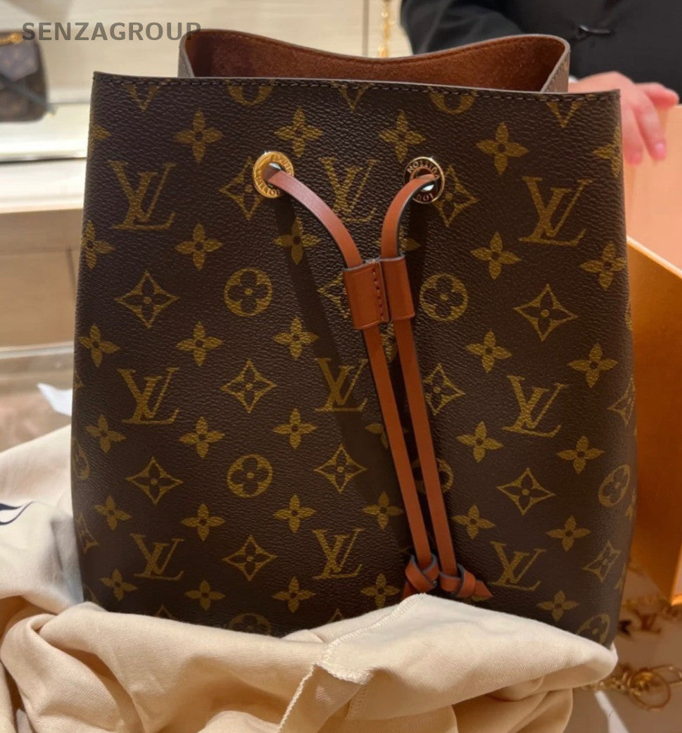 Louis Vuitton Monogram Bucket Shoulder Crossbody Bag Brown Women Brand New