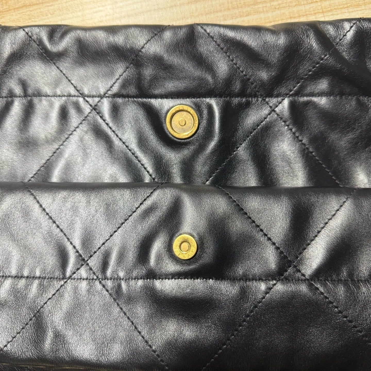 Authentic CHANEL Calfskin 22 Black Gold Medium Tote Bag For Women