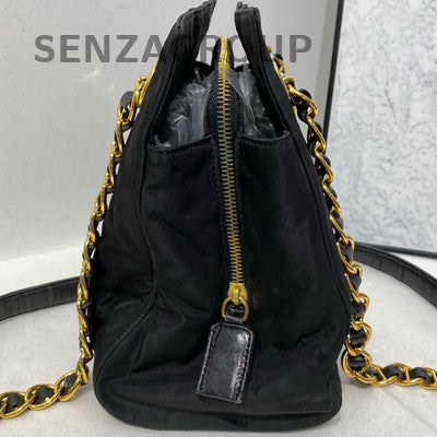 Prada Black Gold Parachute Chain Shoulder Bag Women's Classic Fashion
