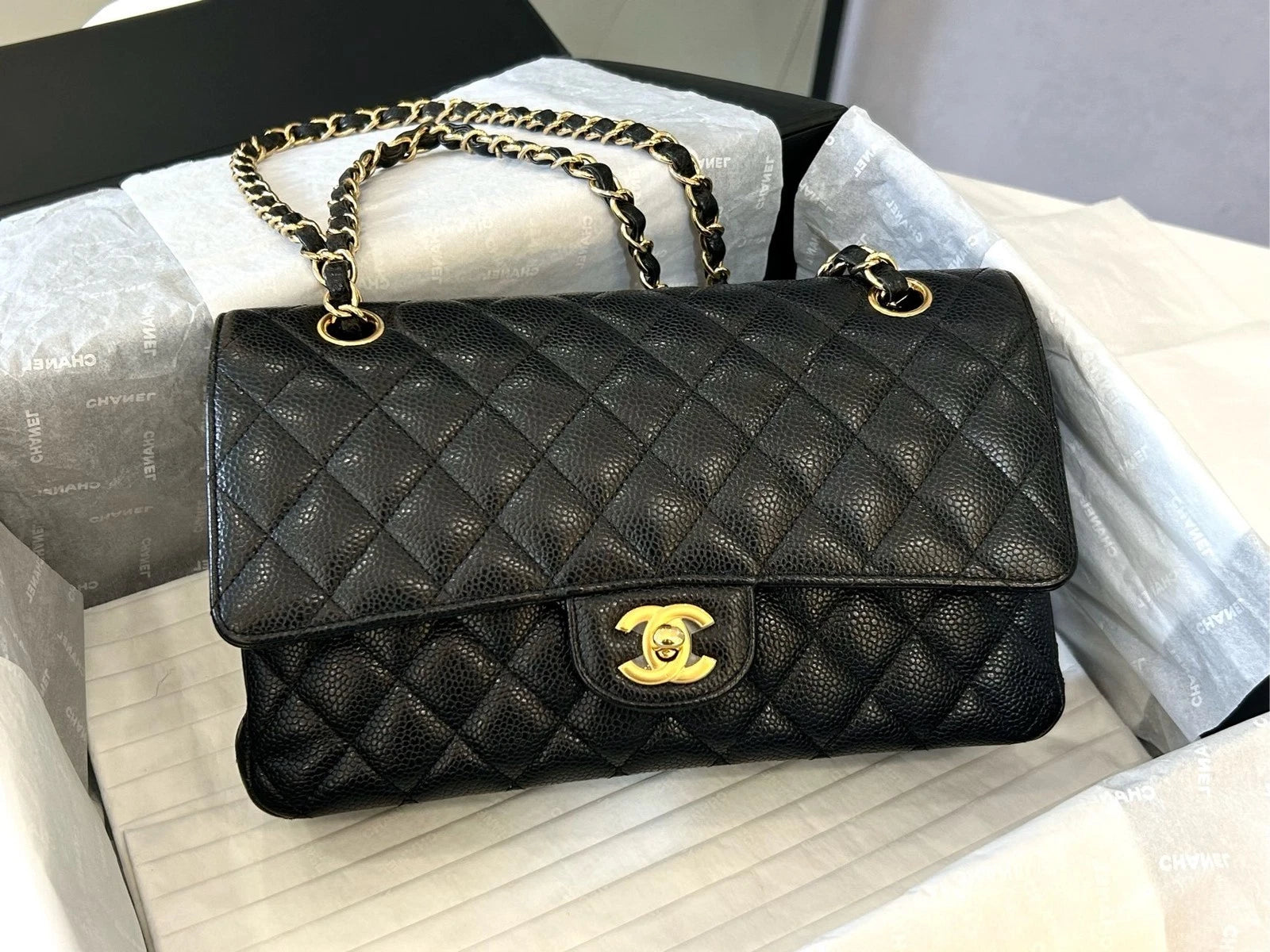 CHANEL Black Leather Medium CF Shoulder Bag For Women