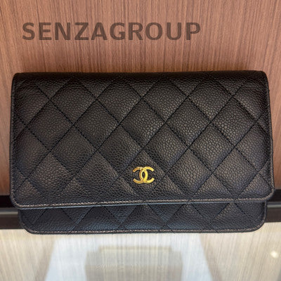 Chanel Classic Quilted WOC Black Gold Chain Crossbody Bag Women