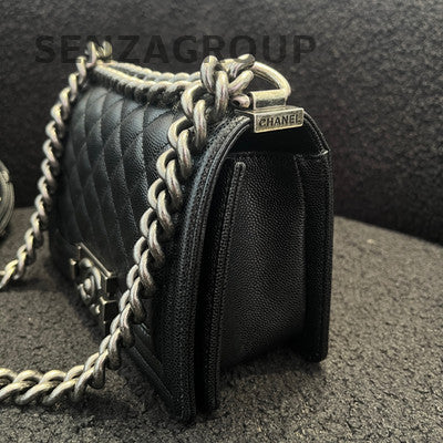 Chanel Black Silver Calfskin Le Boy Small Crossbody Shoulder Bag Classic