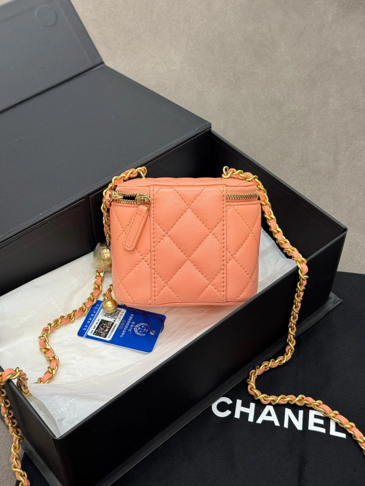 CHANEL Lambskin Adjustable Gold Ball Box Crossbody Shoulder Bag Women