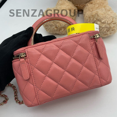 Chanel Pink Quilted Lambskin Long Box Bag with Gold Hardware