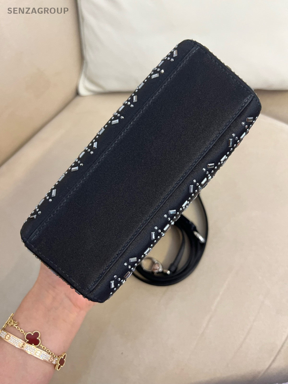 Christian Dior Lady mini Top Handle 2way Shoulder Handbag Satin crystal