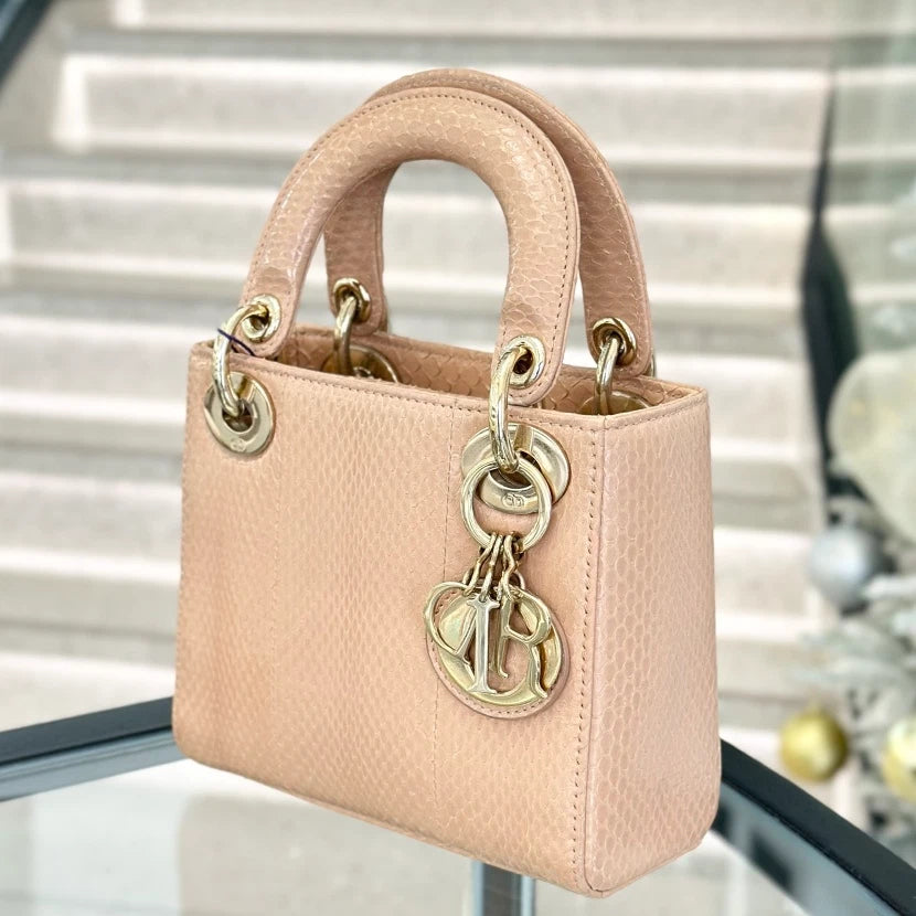 Christian Dior Lady Dior Chain Crossbody Top Handle Bag Pink Gold Women S