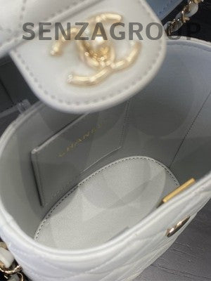 Chanel Light Grey Bucket Chain Box Crossbody Bag Gold CC Logo