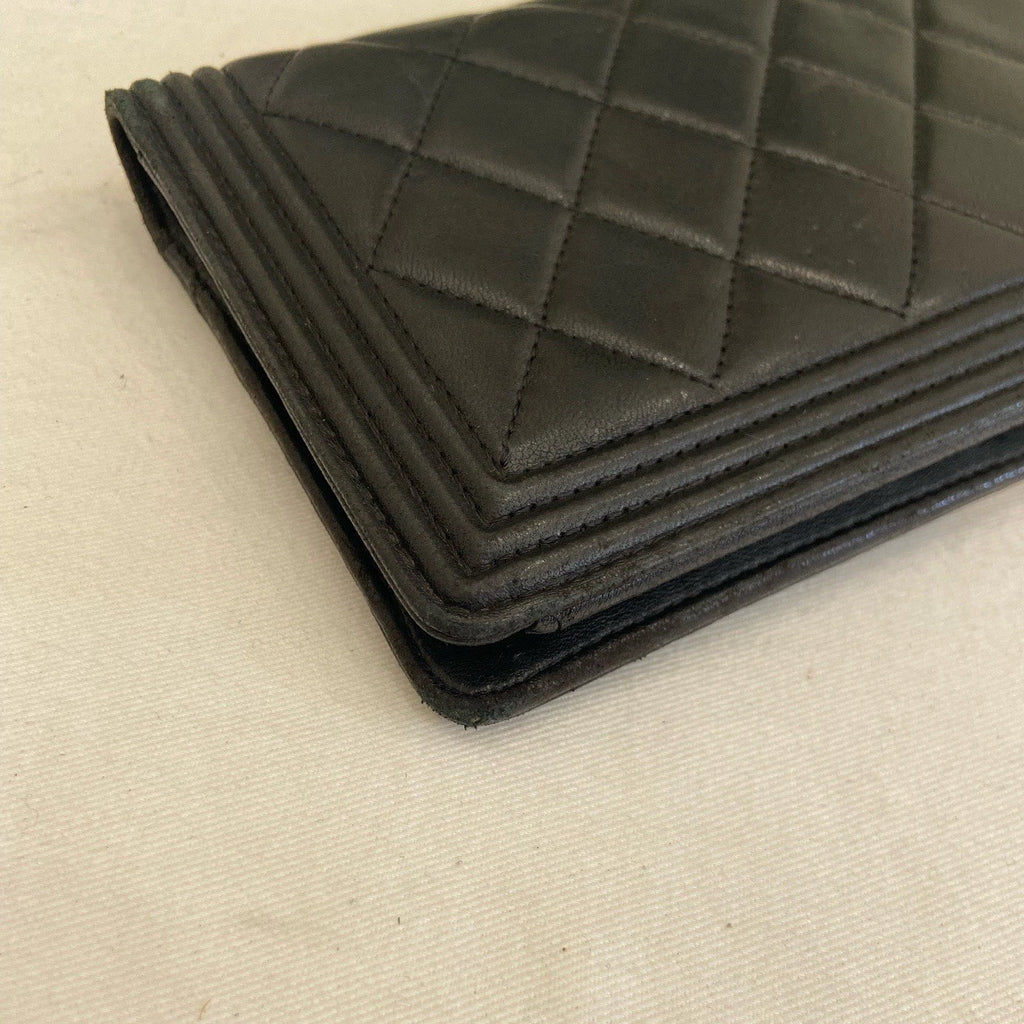 Chanel Leboy Diamond Long Wallet Black Gold Used Women Classic