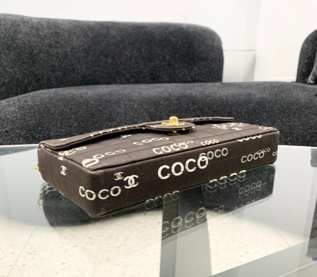 Chanel Coco Gold Chain Bag Canvas Turn Lock Shoulder Bag Women Fashion S