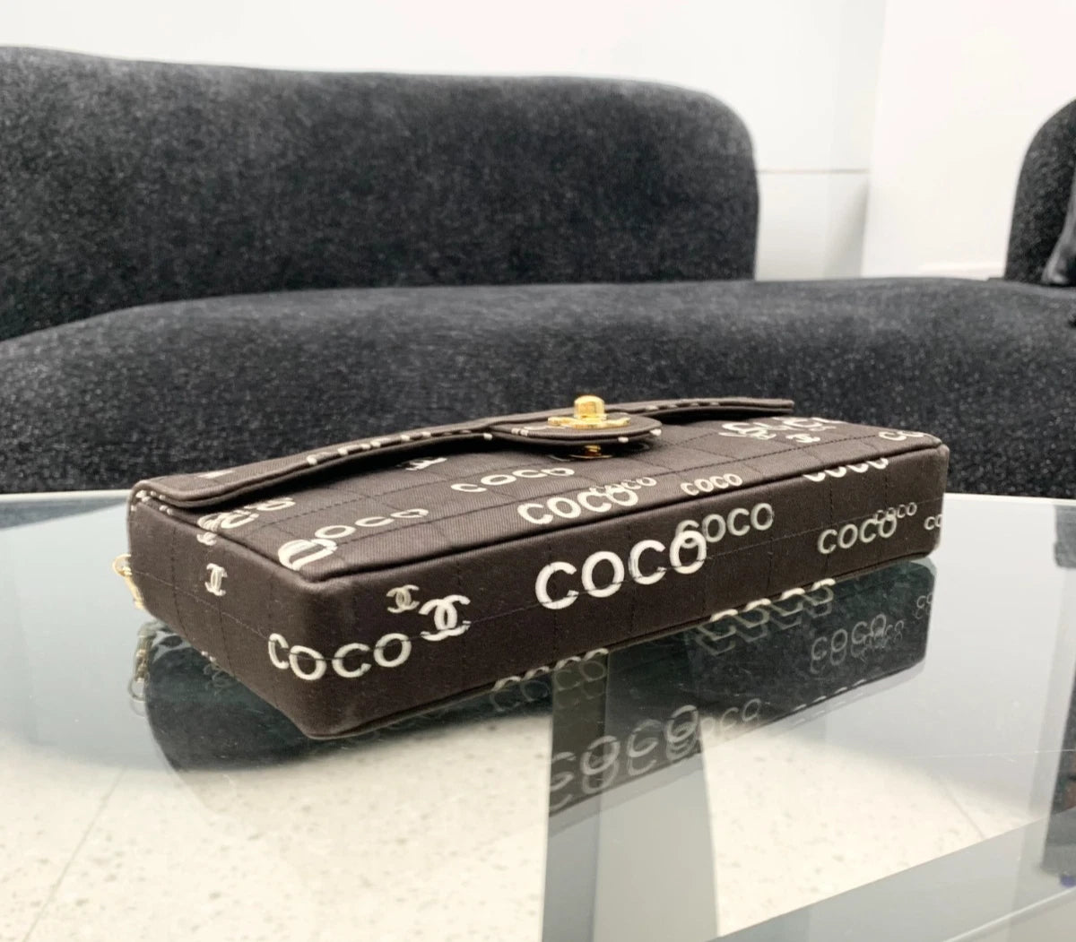 Chanel Coco Gold Chain Bag Canvas Turn Lock Shoulder Bag Women Fashion S