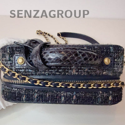 Chanel Tweed Snake Skin Camera Bag Small Chain Shoulder Crossbody