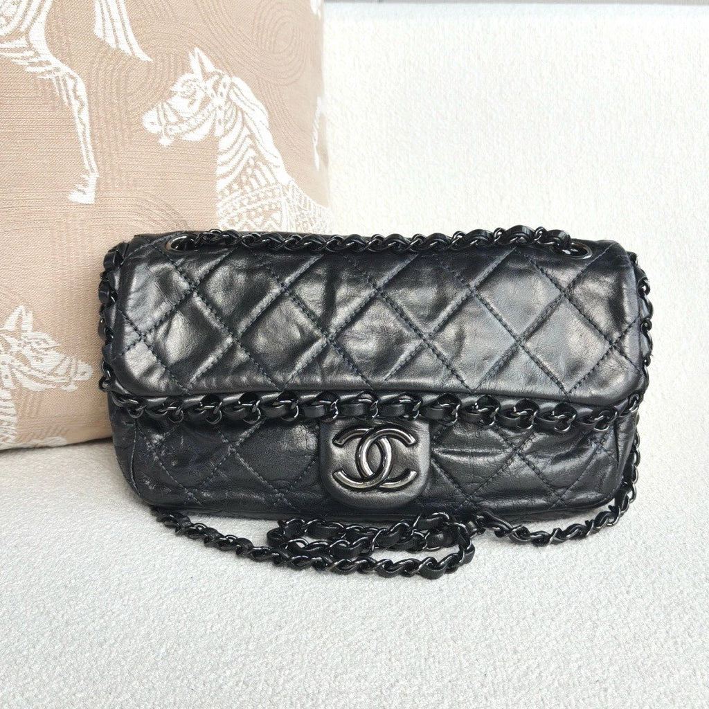 Chanel Classic Flap Chain Shoulder Crossbody Gray Silver Women Classic