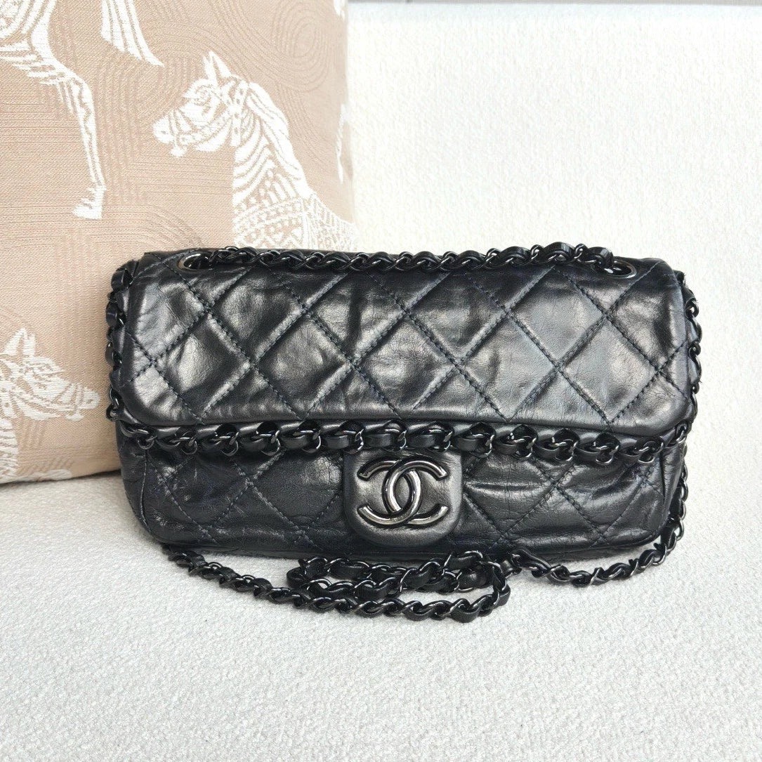 Chanel Classic Flap Chain Shoulder Crossbody Gray Silver Women Classic