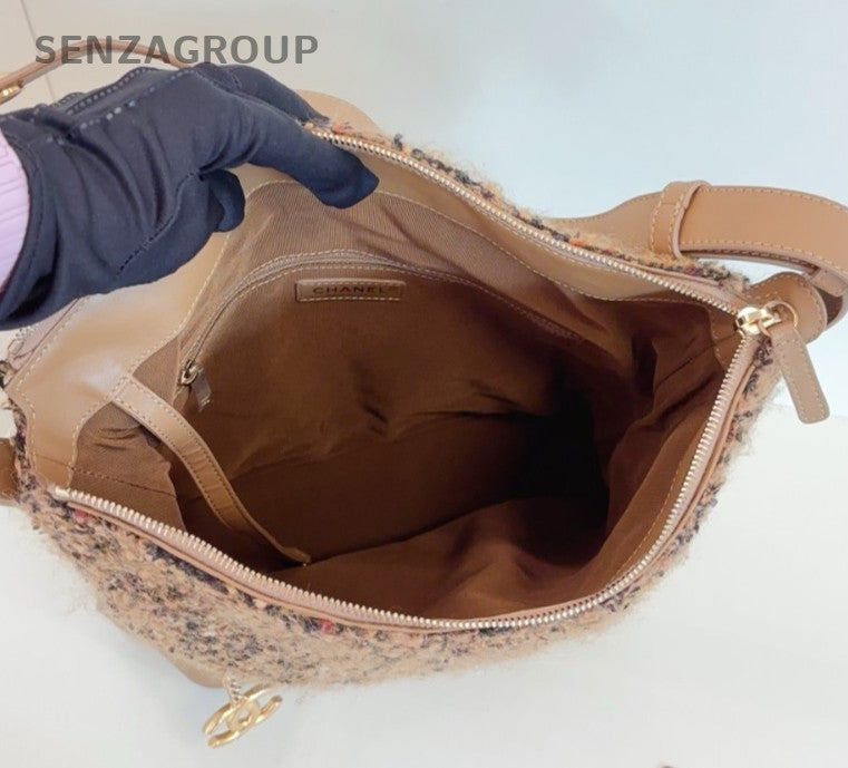 Chanel Diamond Hobo Shoulder Bag Brown Gold Used Women Classic