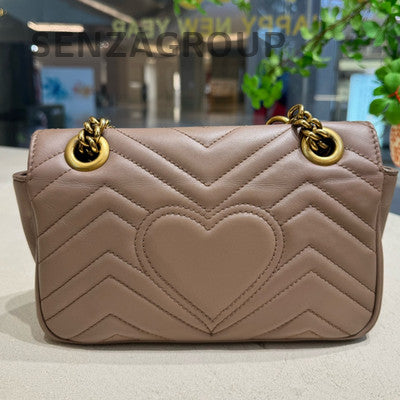 Gucci GG Marmont Mini Chain Shoulder Bag Beige Gold Hardware 22x13x6