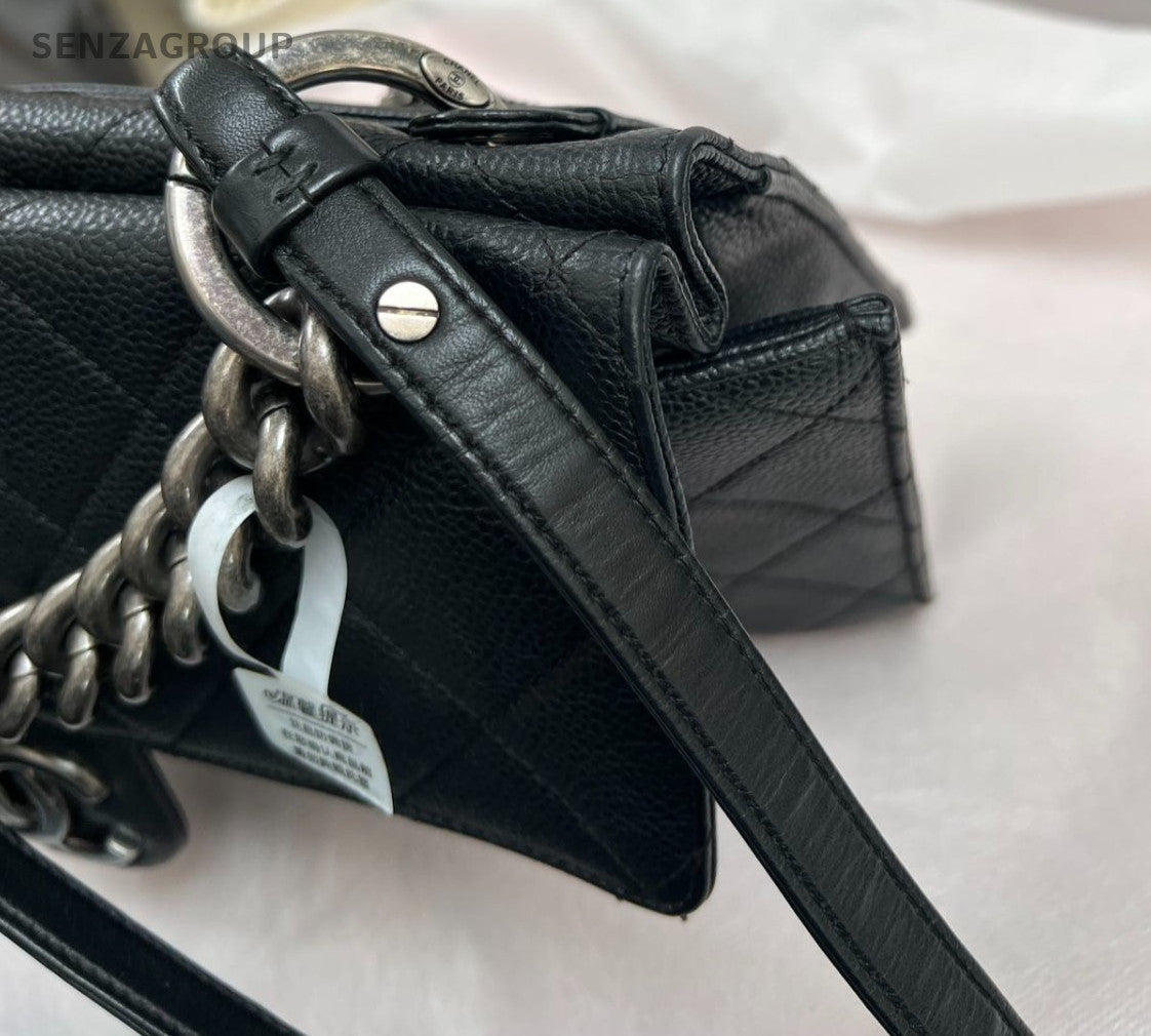 Chanel Diamond Calfskin Chain Shoulder Bag Black Silver Women Classic