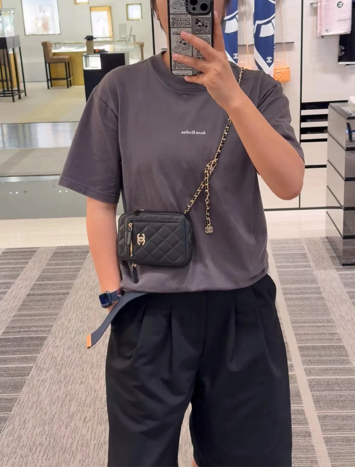CHANEL Black Gold Lambskin Multi-card Chest Waist Bag For Women