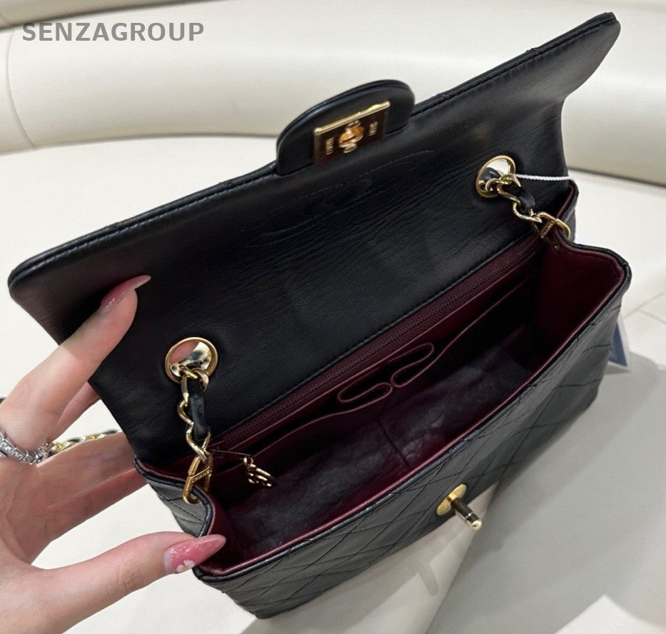 Chanel 2ways Shoulder Crossbody Bag Black Gold Women