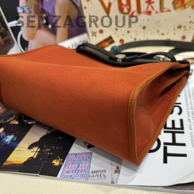 Hermès Herbag 31 Canvas Shoulder Bag Orange Black Silver Hardware