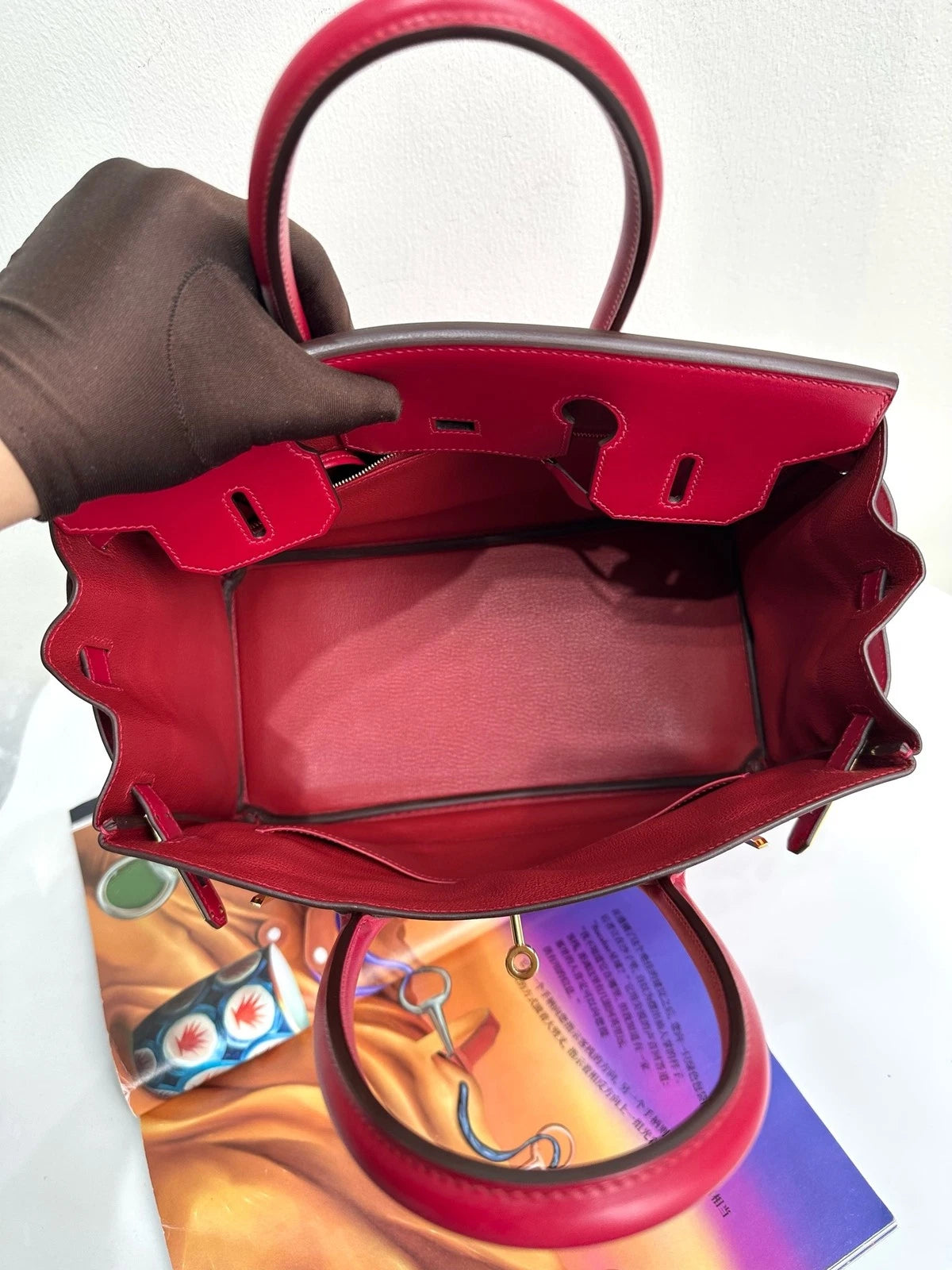 Hermes Birkin 30 Red Tadelakt Leather Gold Hardware Handbag For Women