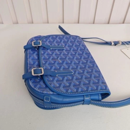 Authentic Goyard Blue Canvas Belvedere Small Crossbody Bag Excellent