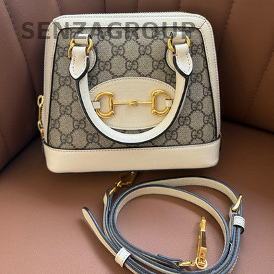Gucci 1955 Horsebit White Shell Bag Gold Buckle Shoulder Crossbody