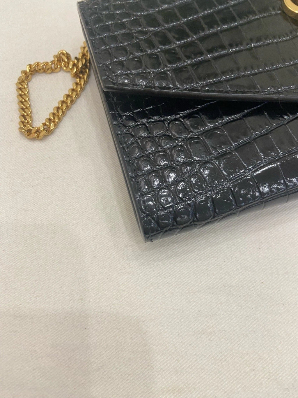 Saint Laurent Envelope WOC Chain Shoulder Crossbody Black Gold Women Classic