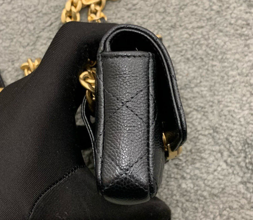 Chanel Calfskin Mini Chain Shoulder Bag Crossbody Black Gold Women Classic