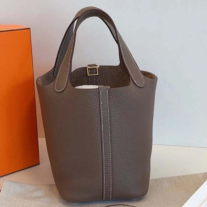 Excellent Condition Hermes Picotin18 Bucket Handbag Shoulder Bag Gray GHW