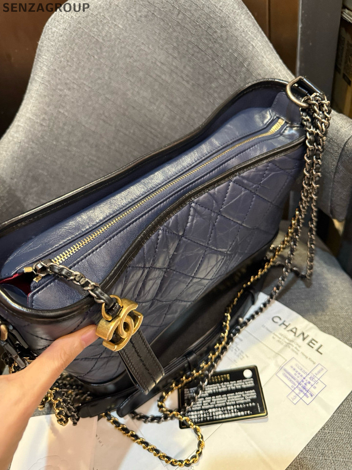 Chanel Blue and Black Large Gabrielle Hobo Chain Shoulder Bag Classic Women