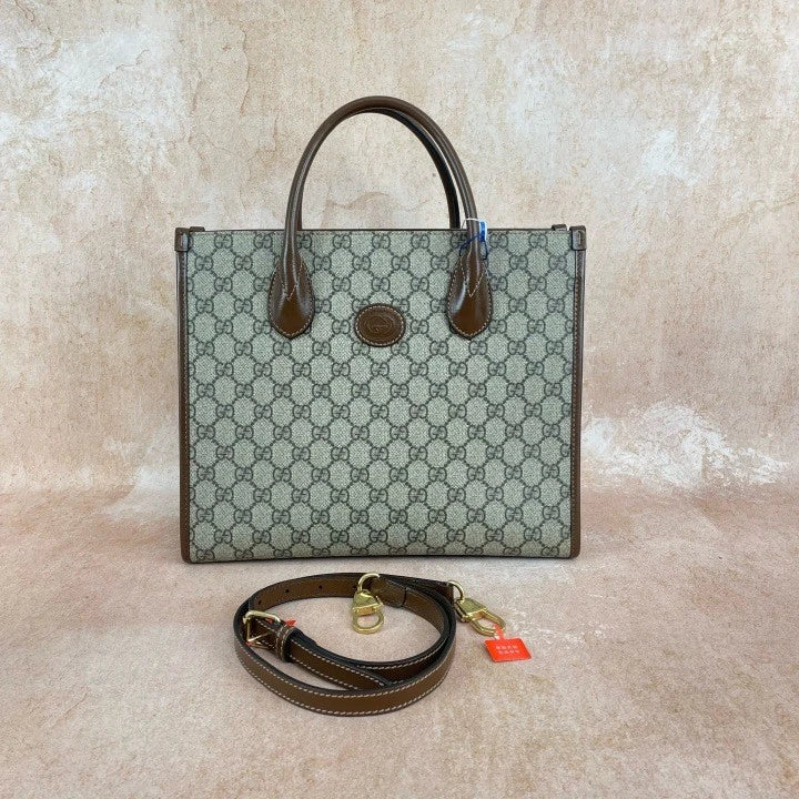 Gucci Retro Canvas Monogram Caramel Tote Bag For Women