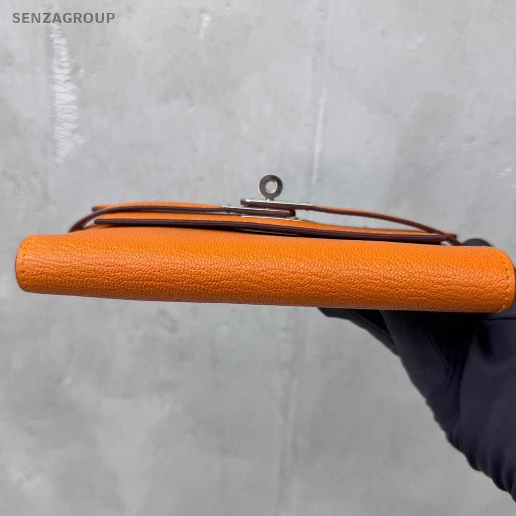 Hermès Kelly Wallet Short Orange Silver Hardware Chevre Leather Women's Clutch
