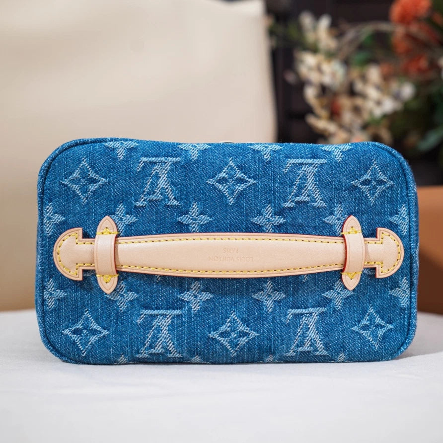 Excellent Louis Vuitton Nice Mini Denim Vanity Monogram Top Handle Bag GHW