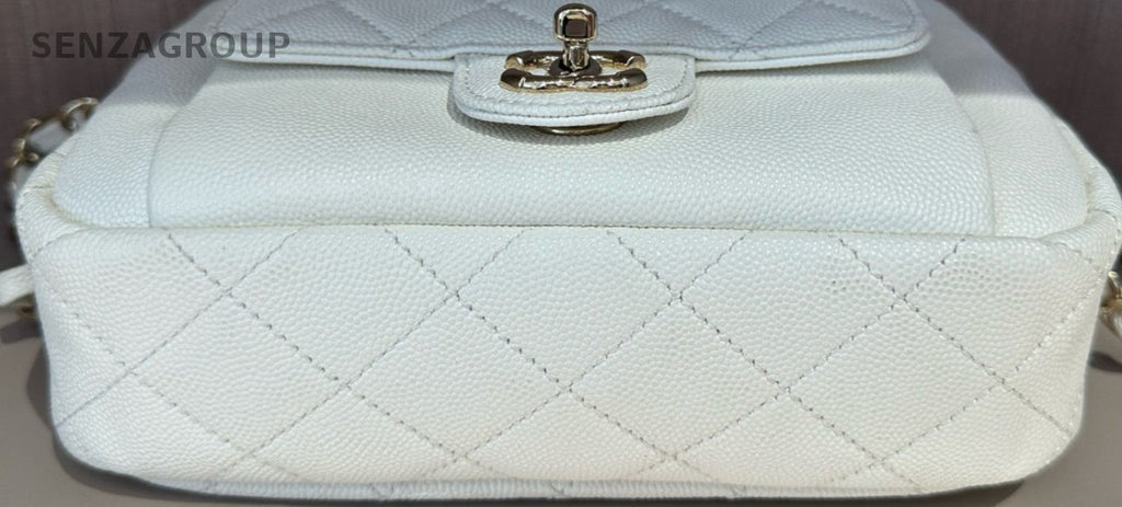 Chanel Diamond Pattern Chain Shoulder Bag Crossbody White Gold Women Classic