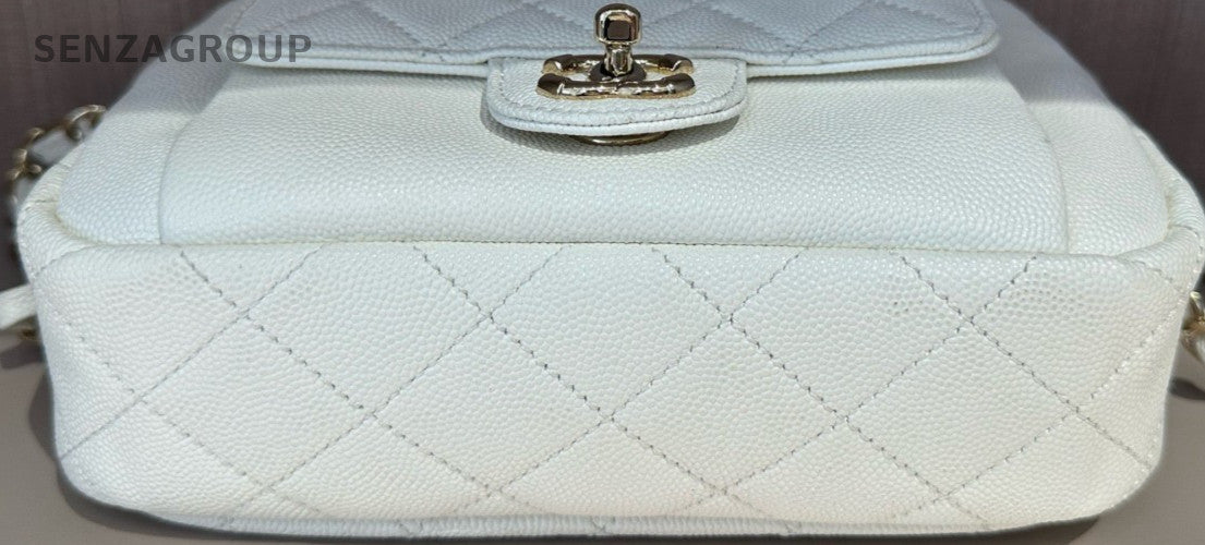 Chanel Diamond Pattern Chain Shoulder Bag Crossbody White Gold Women Classic